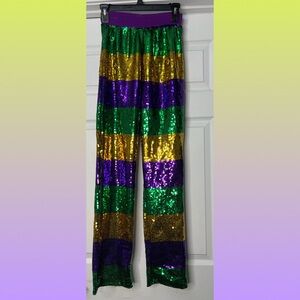 Sequin Striped Straight Leg Pants - Green, Purple, Gold